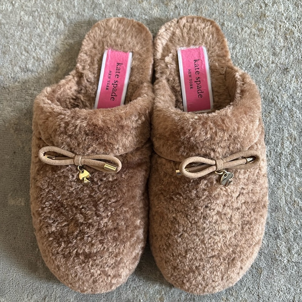 ♠️Kate Spade Women’s Shearling Faux Fur Lucy Slipper, Light Fawn